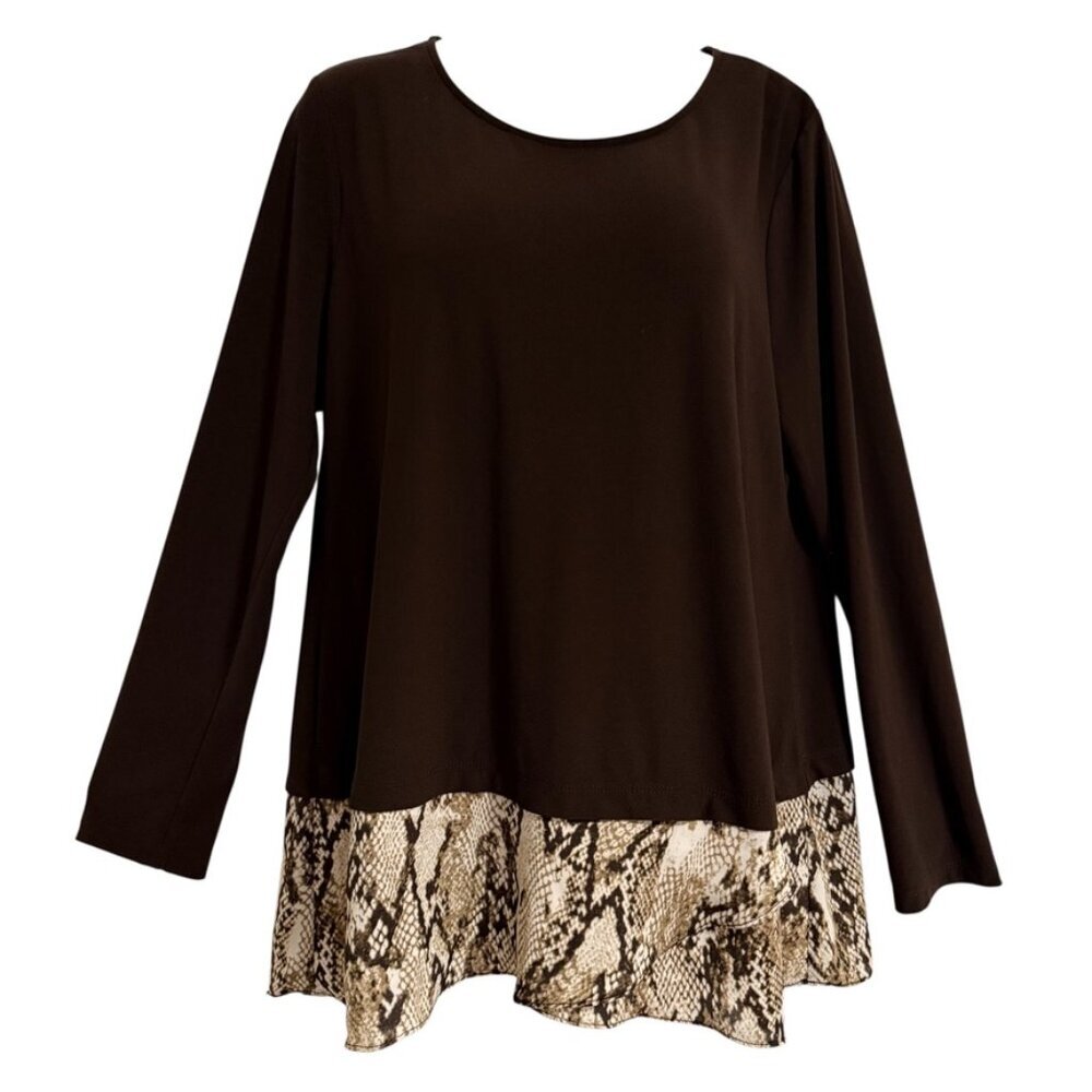 Susan Graver Tunic Blouse SZ Medium Office Career Fall Glam Liquid Knit Snake‎